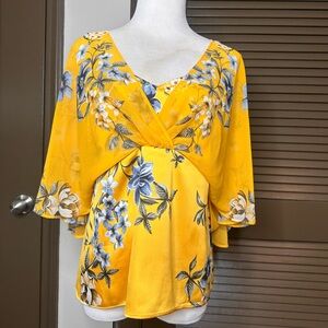 NWT. WHBM | Floral Yellow Kimono Blouse